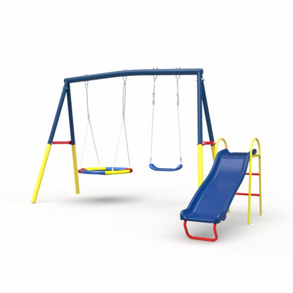Swing Sets for Backyard with Kids Slide Outdoor Heavy-Duty Metal Playset 3 in 1 Swing Set with Slide