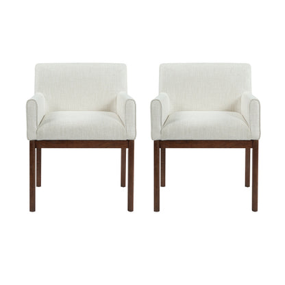 Upholstered Rubberwood Dining Armchairs, Set of 2, Beige/Brown