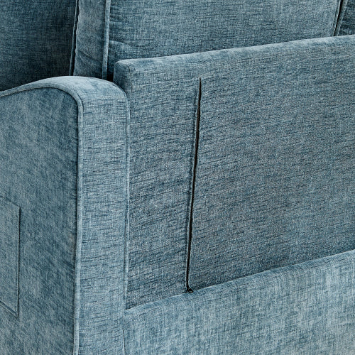 Blue 2-Seater Sofa Chaise, Irregular Armrest, Storage Footrest & 2 Pillows
