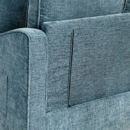 Blue 2-Seater Sofa Chaise, Irregular Armrest, Storage Footrest & 2 Pillows