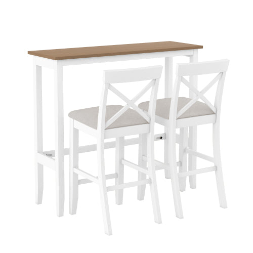 Farmhouse 48inch Rectangular Wood Bar Height Dining Set Kitchen Breakfast Nook with 2 Chairs for Small Places,Brown+White+Beige