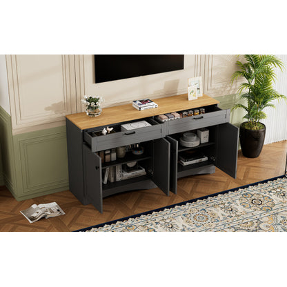 Grey Farmhouse Multi-functional TV Console With Drawers Adjustable Storage Sideboard
