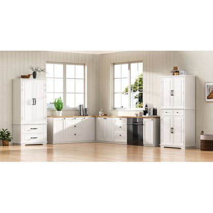 71inch  Farmhouse Pantry Cabinet with Pull-Out Organizers White