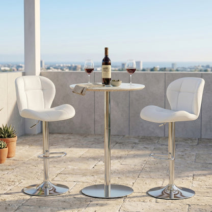 Set of 2 Height Adjustable Bar Stools, PU Upholstered Tufted Backrest Chairs with Chrome-Plated Metal Base & Footrest for Kitchen Island, Pub, Bar (White)