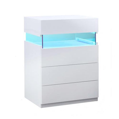 Nightstand with LED Lights, 4 Drawer Bedside Table, Modern Storage Cabinet, White Side Table for Bedroom Living Room