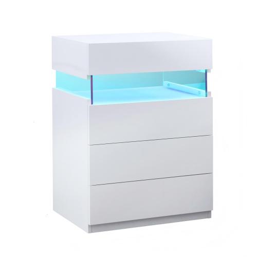 Nightstand with LED Lights, 4 Drawer Bedside Table, Modern Storage Cabinet, White Side Table for Bedroom Living Room