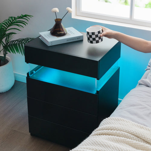 Black 4-Drawer LED Nightstand with RGB Lights