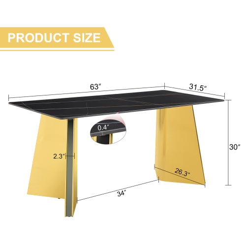 Black Marble Pattern Slab Table with Golden Butterfly Legs