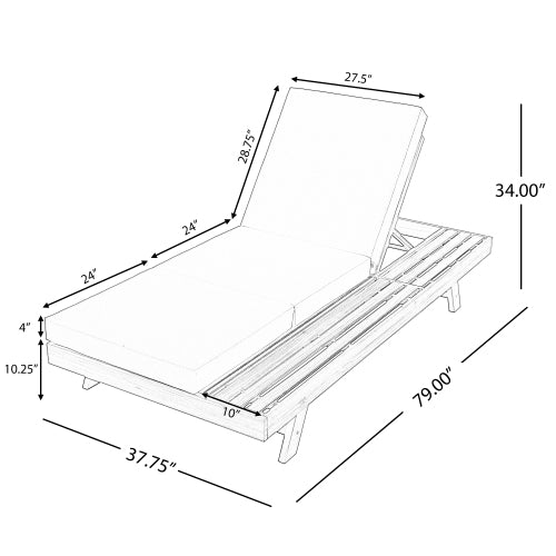 FOLDABLE ACACIA WOOD LOUNGE CHAIR WITH ADJUSTABLE BACKREST & FLAT STORAGE SURFACE, TEAK FINISH UNCUSHIONED, FOR BACKYARD POOL GARDEN PATIO
