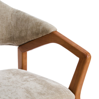 Set of 2 Oatmeal Chenille Dining Armchairs with Bent Wood Frame, Upholstered Dining Chairs