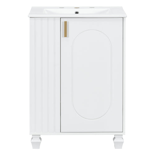 24" Bathroom Vanity with Sink, Bathroom Cabinet with Door Shelf, Side Open Storage, Solid Wood Frame,Soft Closing Door, White