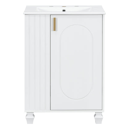 24" Bathroom Vanity with Sink, Bathroom Cabinet with Door Shelf, Side Open Storage, Solid Wood Frame,Soft Closing Door, White