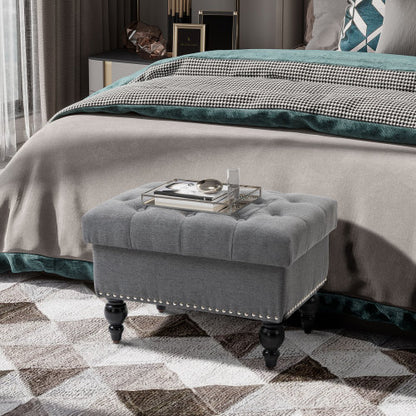 Gray Button Tufted Storage Ottoman Bench with Wood Legs, Removable Lid Footrest Seat for Living Room Bedroom