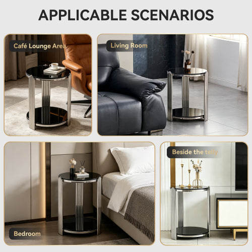 16.9inch  Double-Layer Glass Side Table, Silver Frame