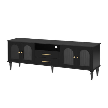 68.9 Inch Retro Fluted Glass TV Stand for 75 Inch TV with 5 Solid Pine Legs