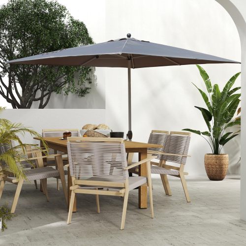 Rectangle Patio Umbrella with Crank Lift and Tilt Function, Grey (Base not included)