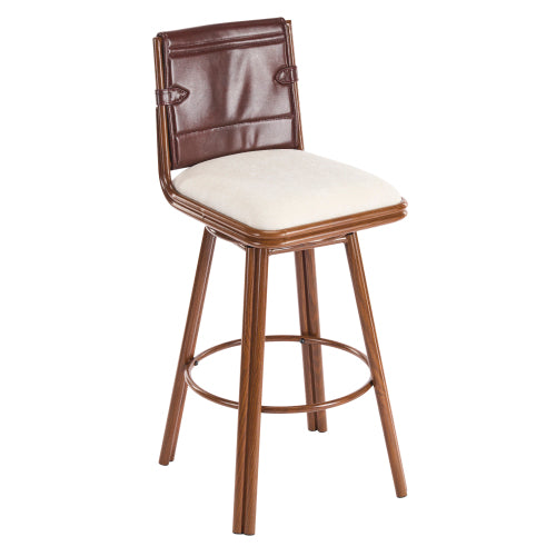 Indoor Upholstered Swivel Bar Stool with Metal Frame, Walnut Finish and Beige Upholstery, Set of 2