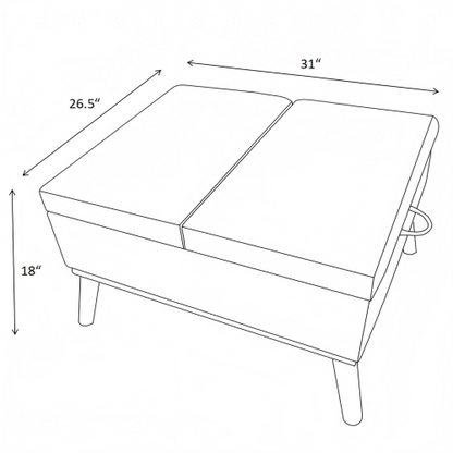 31 inch Beige Mid-Century Modern Rectangle Storage Ottoman, High Leg Lift-Top Coffee Table for Living Room Office