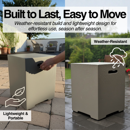 Propane Tank Cover 16 Inch, 20 LB Outdoor Tank Storage Hideaway Table for Gas Fire Pits, Concrete Tank Holder, Cement grey, light grey