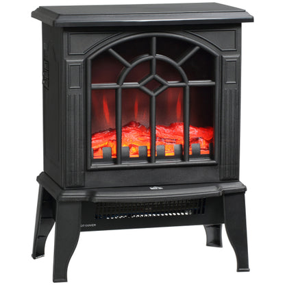 HOMCOM Electric Fireplace Stove, 18" Freestanding Fireplace Heater with Realistic Flame, Overheating Protection, Portable, 750W/1500W, Black