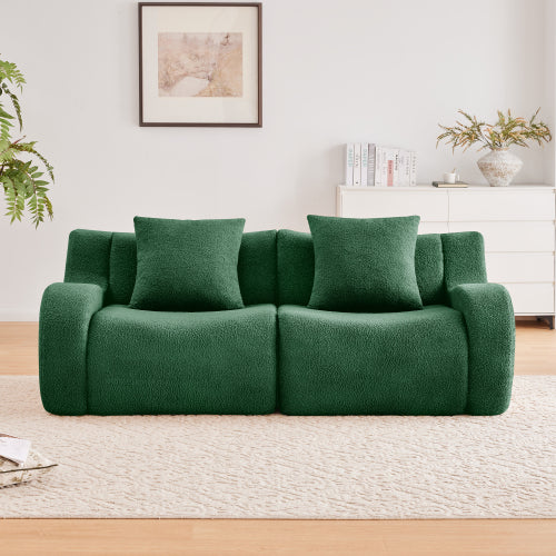 Green Boneless Modular Teddy Fabric Sofa No-Assembly 32D High-Density Sponge Non-Slip Base