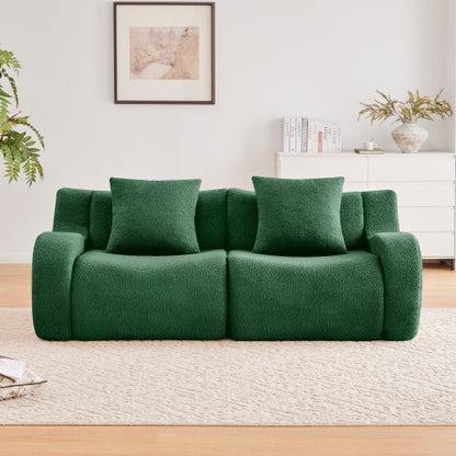 Green Boneless Modular Teddy Fabric Sofa No-Assembly 32D High-Density Sponge Non-Slip Base