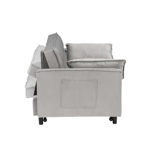 Modern Velvet 3-in-1 Convertible Sleeper Loveseat Futon Sofa-Bed w/Pockets & Pillows for Living Room