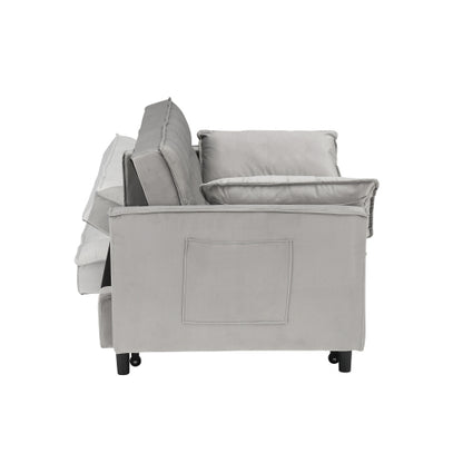 Modern Velvet 3-in-1 Convertible Sleeper Loveseat Futon Sofa-Bed w/Pockets & Pillows for Living Room
