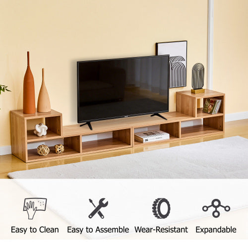 Modular TV Stand with Open Storage Shelves Light Wood Entertainment Center