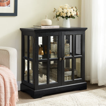 Black Retro 7-Color Bluetooth LED Lattice Glass Adjustable Display Cabinet