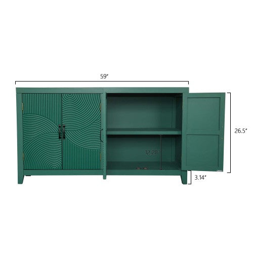 Green Mid Century Accent Cabinet with 4 Doors