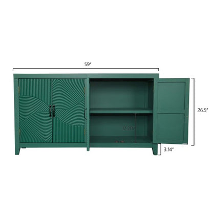 Green Mid Century Accent Cabinet with 4 Doors