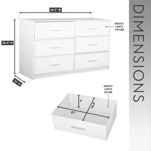 6-Drawer Dresser with Large Fabric Drawers, White