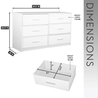 6-Drawer Dresser with Large Fabric Drawers, White