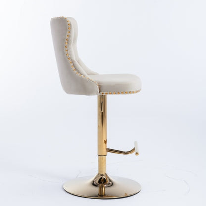 Furniture,Golden Swivel Velvet Barstools Adjusatble Seat Height from 25-33 Inch,Modern Upholstered Bar Stools with Backs Comfortable Tufted for Home Pub and Kitchen Island,Beige,Set of 2
