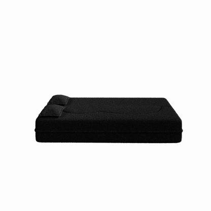 Black Convertible Sherpa-Fleece Full-Size Floor Sofa-Bed 15 inch  Height with 2 Pillows No-Assembly