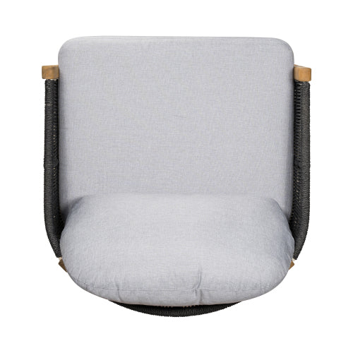 Grotta Outdoor Wood Club Chair, Dark Gray Rope with Gray Cushion