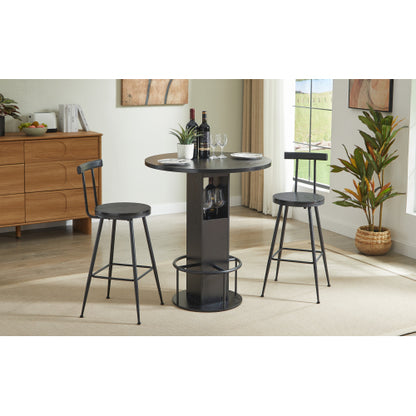 3-Piece Bar Table and Stool Set 31.5-inch round bar table with two stools Compact wooden dining bar with metal ring footrest Ideal for restaurants, cafes, bars, living rooms, and small spaces,Black