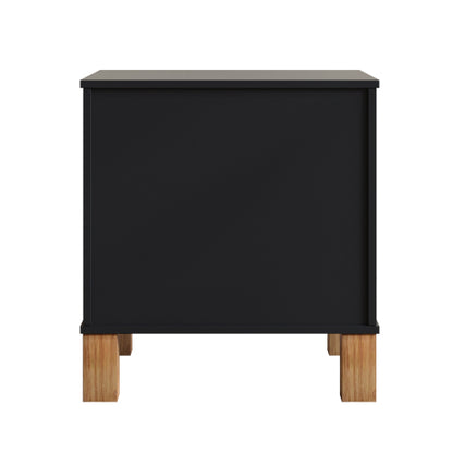 Black Fluted Nightstand, 2-Drawer Bedside Table with Metal Handles & Solid Wood Legs