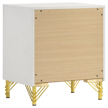White 2-Drawer Nightstand with Gold Trim, MDF & Melamine