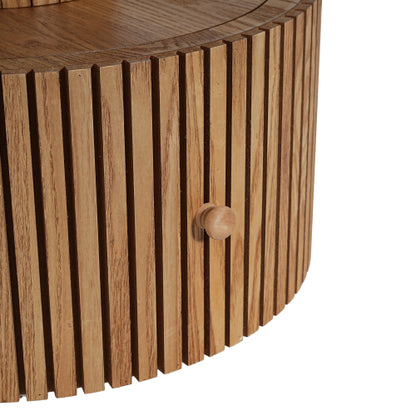 Four-Leaf Clover Side Table with Drawer, Stone Texture Top Wood-Grain Base Accent Table