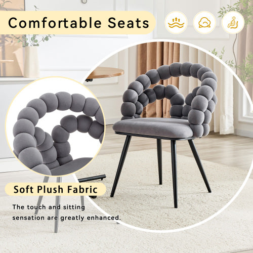 2 Pack Grey Bubble Pebble Tufted Dining Chairs, Velvet Accent Chairs with Matte Black Metal Legs