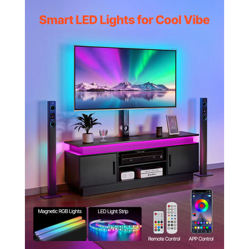 52 Inch Height Rotatable TV Stand with VESA Mount, Power Outlet & Music Sync LED Lights for 75 Inch TV