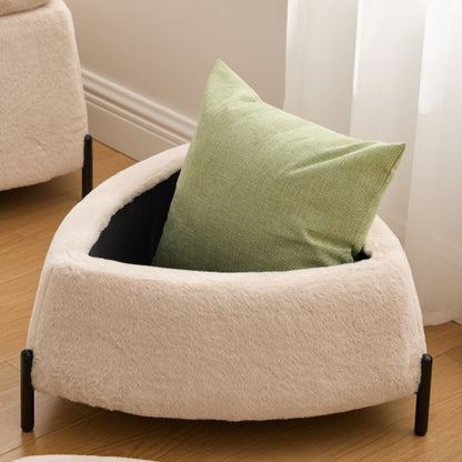 29.9 Inch Light Camel 2-Piece Nesting Faux Fur Storage Ottoman Set, Reversible Tray Lid Footstool with Metal Legs, 275 LBS