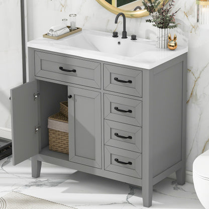 36" Bathroom Vanity with Sink Combo, Gray Bathroom Cabinet with Drawers, Solid Frame and MDF Board (Old Sku:JL000007AAE)
