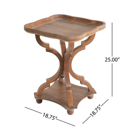 French Country Square Accent Table, Distressed Faux Wood Hourglass Base End Table, 18.75"W×18.75"D×25"H