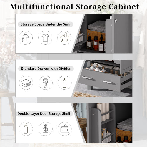 24-inch bathroom vanity with integrated undermount basin and a storage cabinet featuring 2 doors and 1 drawer. Includes double-layer door shelf, soft-close design, and versatile storage solutions