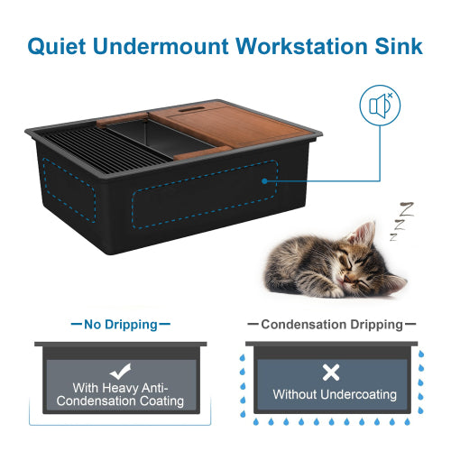 28 Gunmetal Black Undermount Workstation Kitchen Sink-28 x 18 Inch 16 Gauge Stainless Steel Undermount Kitchen Sink