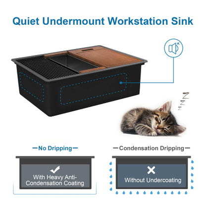 28 Gunmetal Black Undermount Workstation Kitchen Sink-28 x 18 Inch 16 Gauge Stainless Steel Undermount Kitchen Sink