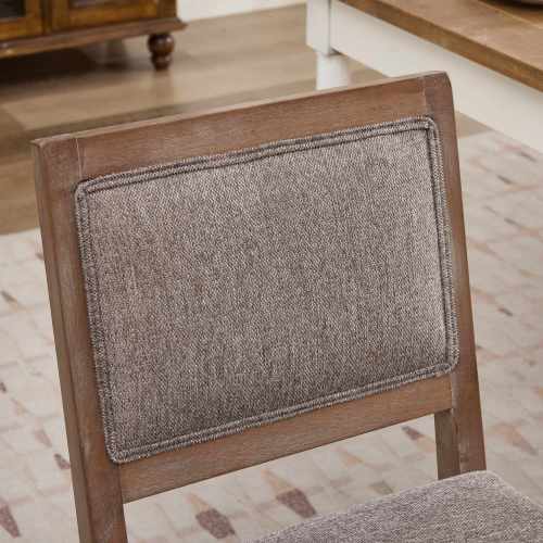 2-Piece Farmhouse Fabric Upholstered Dining Chairs, Mid-Century Solid Hardwood Side Chairs, Cushioned Coffee Chairs for Kitchen & Breakfast Nook